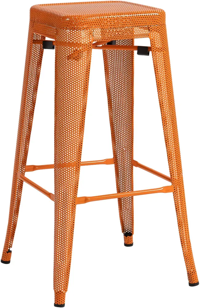 Tabouret de bar avec repose-pieds design industriel empilable en métal perforé orange 10_0004870