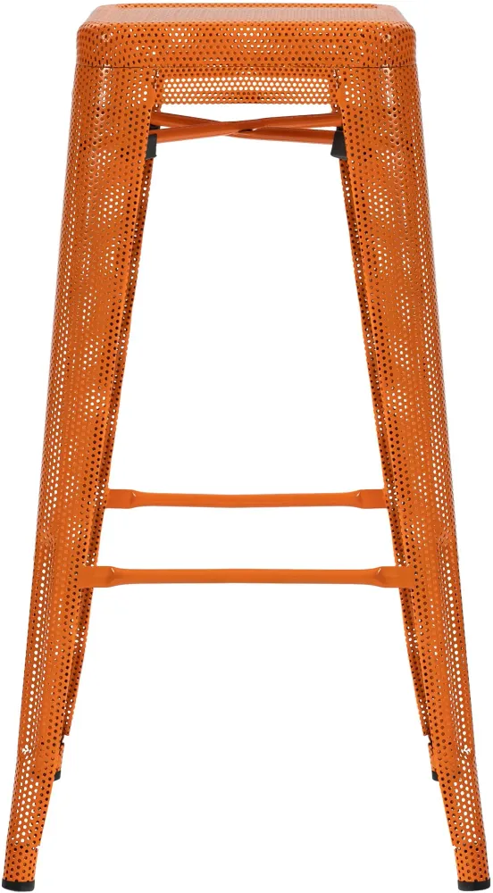 Tabouret de bar avec repose-pieds design industriel empilable en métal perforé orange 10_0004870