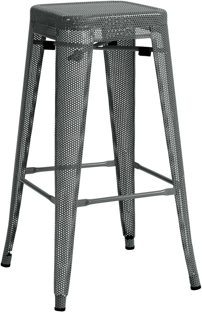 Tabouret de bar avec repose-pieds design industriel empilable en métal perforé gris 10_0004869