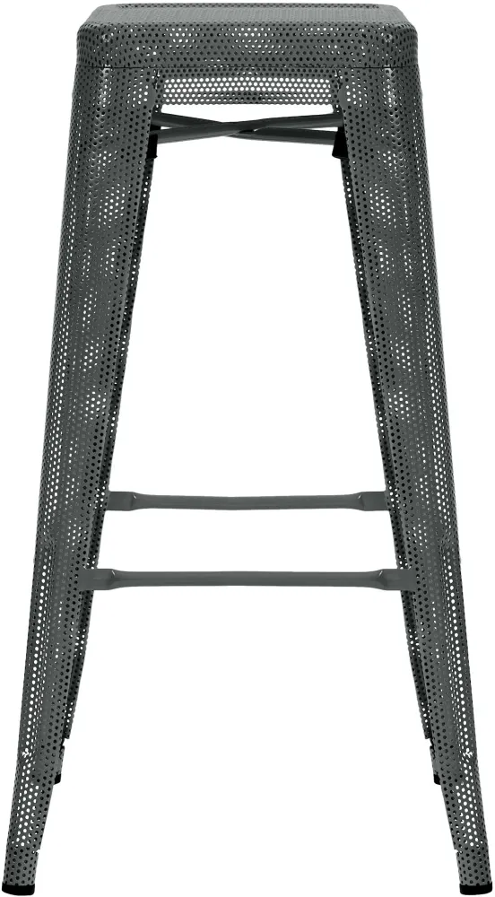 Tabouret de bar avec repose-pieds design industriel empilable en métal perforé gris 10_0004869