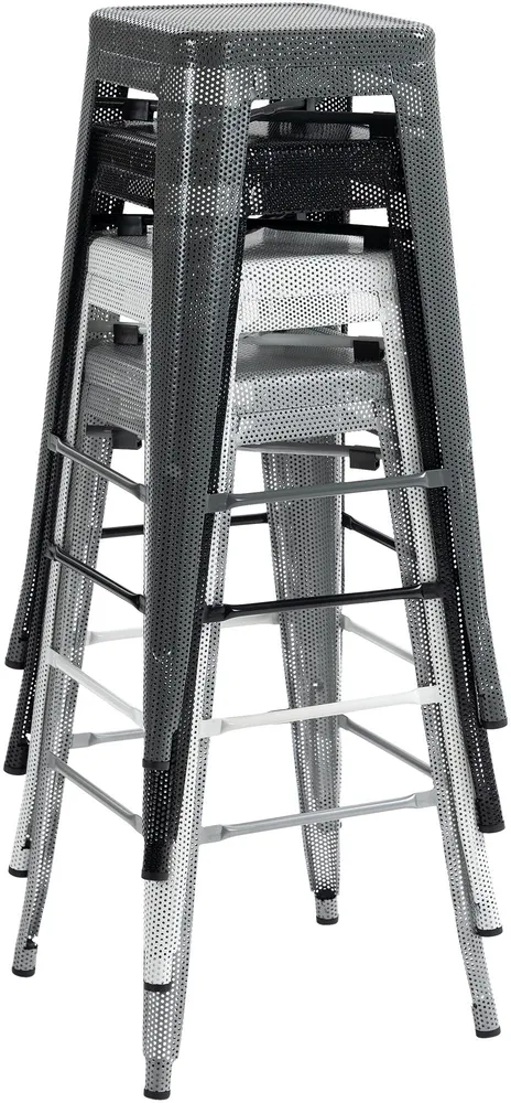 Tabouret de bar avec repose-pieds design industriel empilable en métal perforé gris 10_0004869