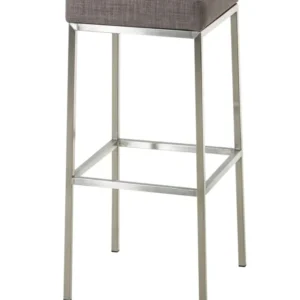 Tabouret de bar avec repose-pieds design tendance tissu gris et acier inoxydable 10_0001075