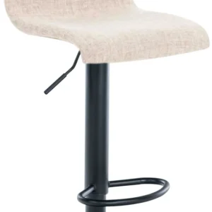 Tabouret de bar avec repose-pieds pivotant dossier incurvé en tissu crème et métal noir 10_0004960