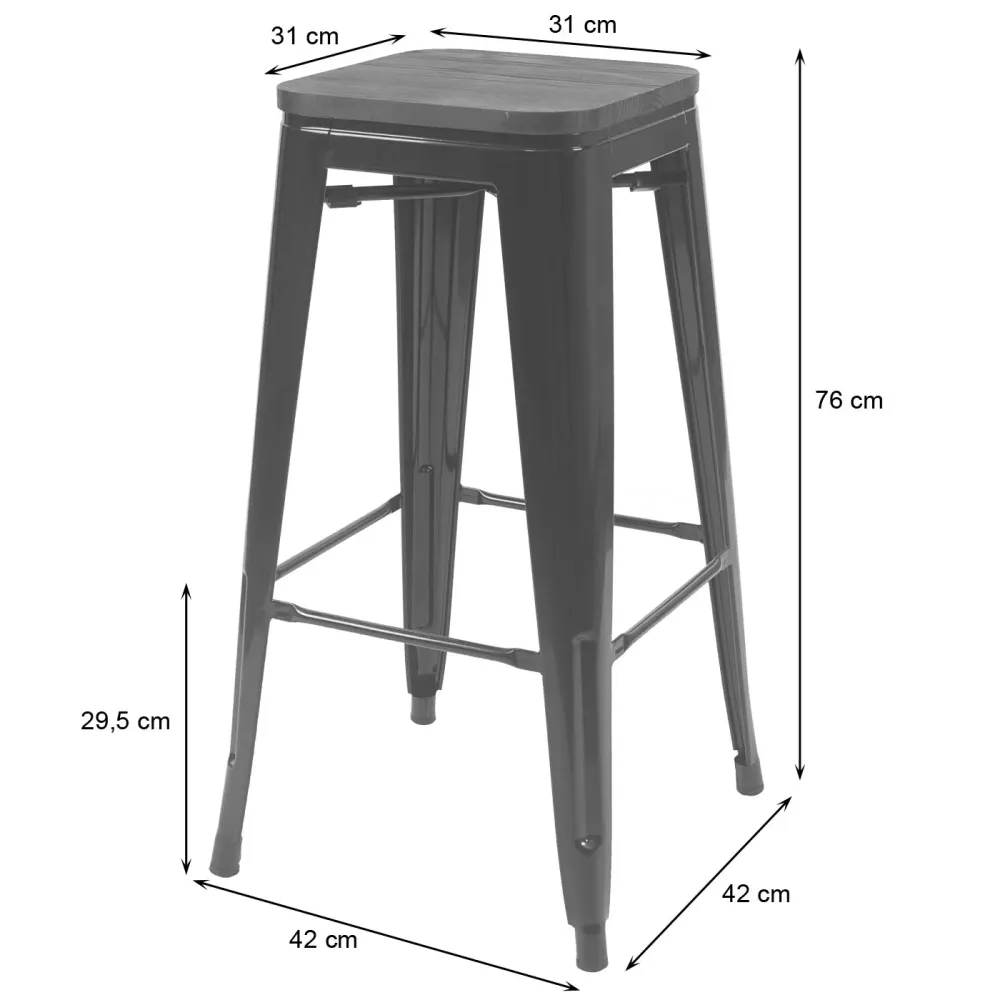 Tabouret de bar chaise de comptoir siège en bois avec repose-pieds design industriel empilable en métal rouge 04_0005243