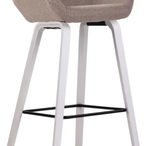 Tabouret de bar chaise haute x 1 avec repose-pieds design novateur en tissu taupe pied en bois couleur blanc 10_0006425