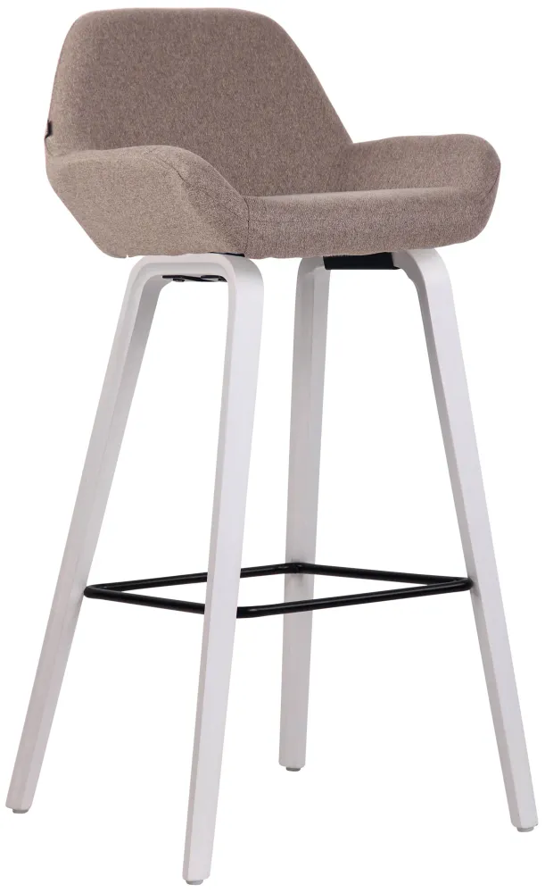 Tabouret de bar chaise haute x 1 avec repose-pieds design novateur en tissu taupe pied en bois couleur blanc 10_0006425
