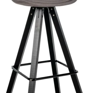 Tabouret de bar chaise haute x1 repose-pieds style scandinave en tissu taupe structure en bois noir carré 10_0004643