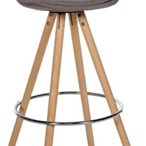 Tabouret de bar chaise haute x1 repose-pieds style scandinave en tissu taupe structure en bois net rond 10_0004635