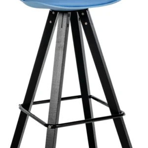Tabouret de bar chaise haute x1 repose-pieds style scandinave en plastique et VINYLE bleu structure en bois noir carré 10_...