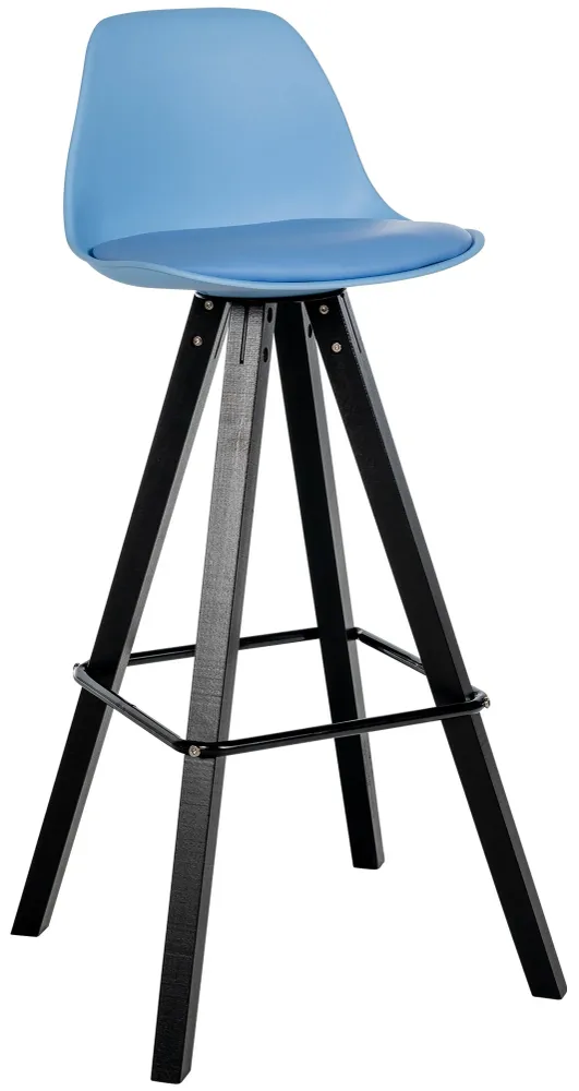 Tabouret de bar chaise haute x1 repose-pieds style scandinave en plastique et VINYLE bleu structure en bois noir carré 10_...