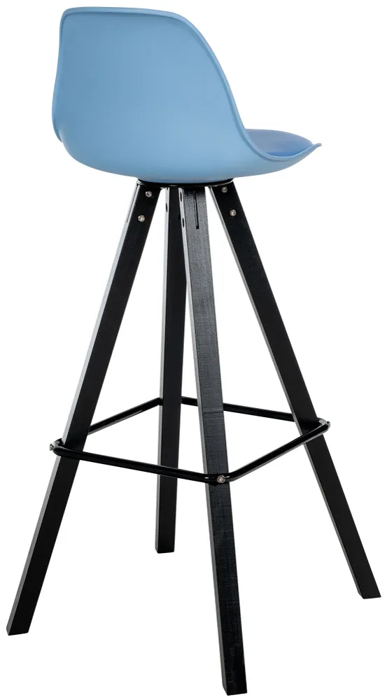 Tabouret de bar chaise haute x1 repose-pieds style scandinave en plastique et VINYLE bleu structure en bois noir carré 10_...