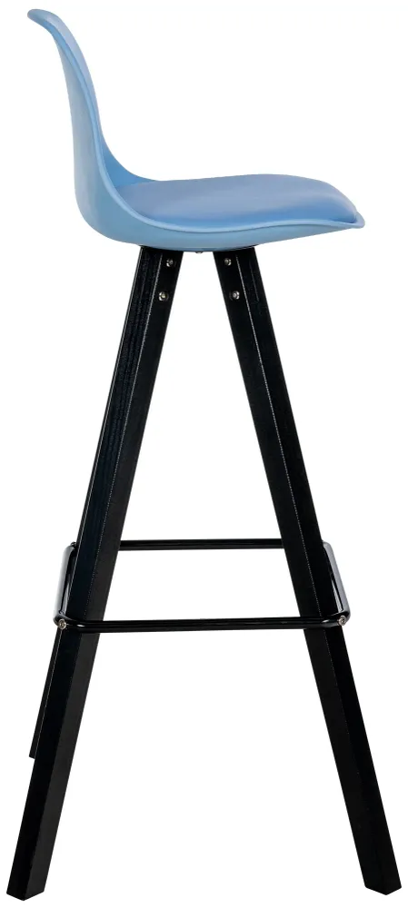 Tabouret de bar chaise haute x1 repose-pieds style scandinave en plastique et VINYLE bleu structure en bois noir carré 10_...
