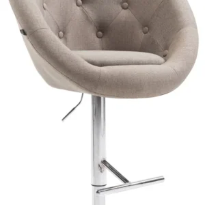 Tabouret de bar design récent forme œuf capitonné avec repose-pieds en métal chromé tissu taupe TDB10342