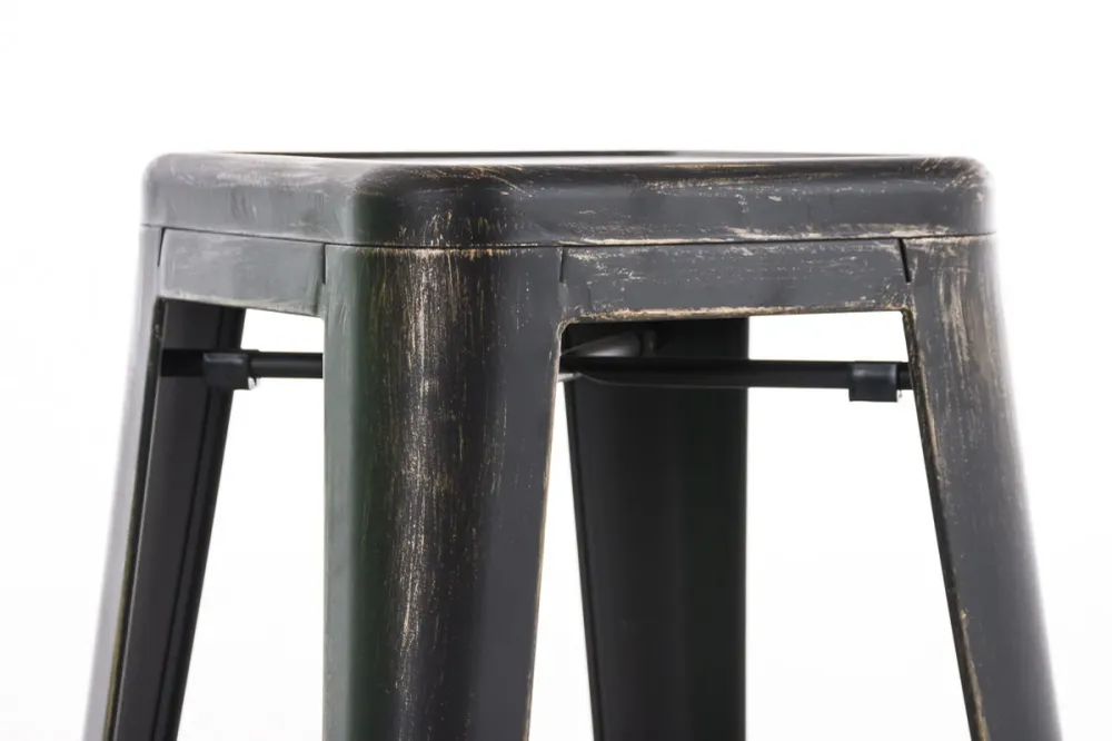 Tabouret de bar empilable avec repose-pieds design industriel métal noir et doré 10_0000036
