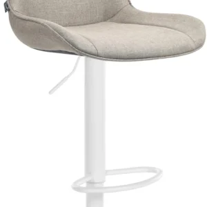 Tabouret de bar x1 pivotant forme ergonomique surpiqûres décoratives en tissu taupe cadre en métal blanc 10_0005762