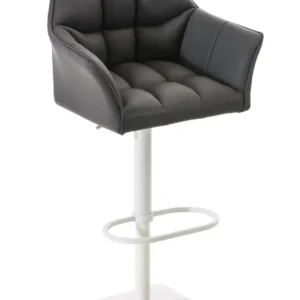 Tabouret de bar x1 réglable en similicuir blanc assise enveloppante capitonnée avec base carrée en métal blanc 10_0006505