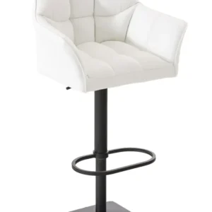 Tabouret de bar x1 réglable en similicuir blanc assise enveloppante capitonnée avec base carrée en métal noir 10_0006323