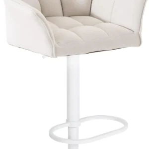 Tabouret de bar x1 réglable en tissu blanc assise enveloppante capitonnée avec base carrée en métal blanc 10_0006608