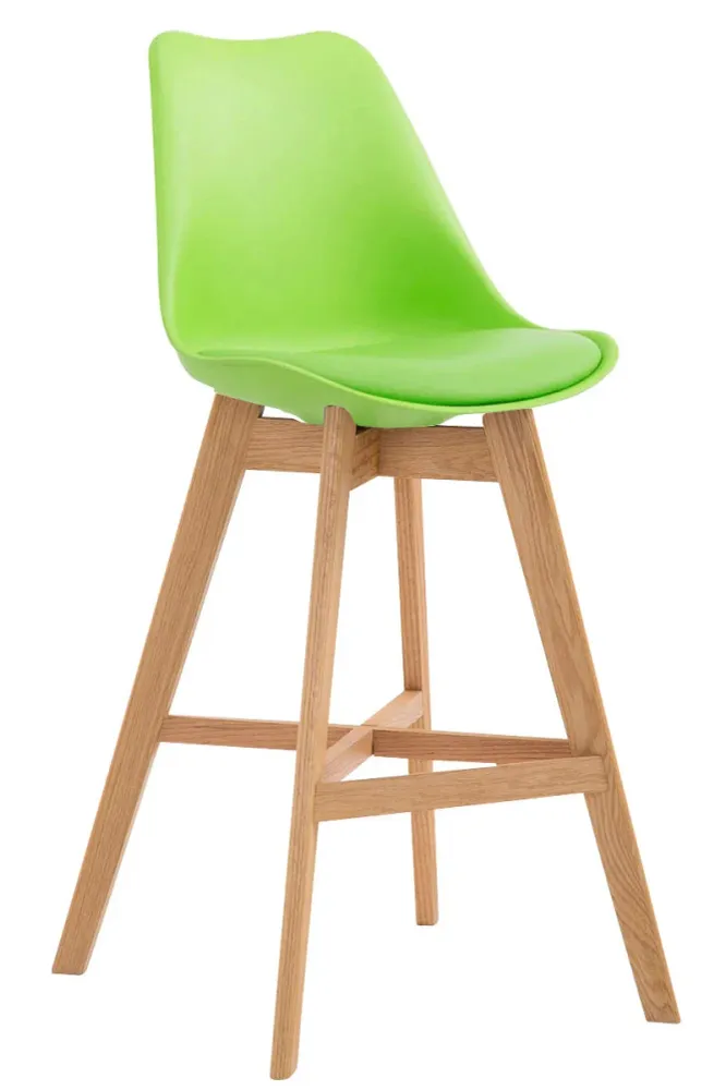 Tabouret de bar style scandinave avec repose-pieds en bois assises en plastique et synthétique vert TDB10370