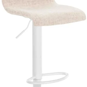 Tabouret de bar x1 en tissu crème cadre métal blanc repose-pieds style tendance 10_0005633