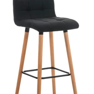 Tabouret de bar en tissu noir coutures décoratives pieds en bois avec repose-pieds 10_0000049
