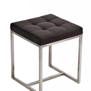 Tabouret bas en synthétique marron pieds acier inoxydable brossé mat intemporel et pratique 10_0001189