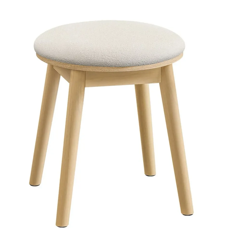Tabouret coiffeuse chaise coiffeuse ronde pieds antidérapants style bohème pour chambre coiffeuse blanc crème 12_0006049