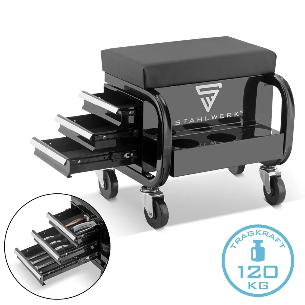 Tabouret d'atelier Stahlwerk MWH-3 ST avec un siège d'atelier de capacité de charge de 120 kg | Président de l'atelier | T...