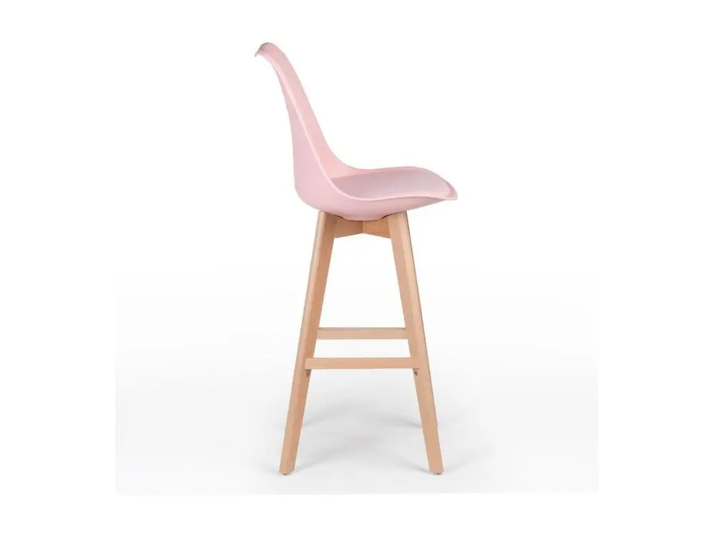 Tabouret haut nordique coussin simili cuir rose évident et pieds hêtre clair Tula 76cm