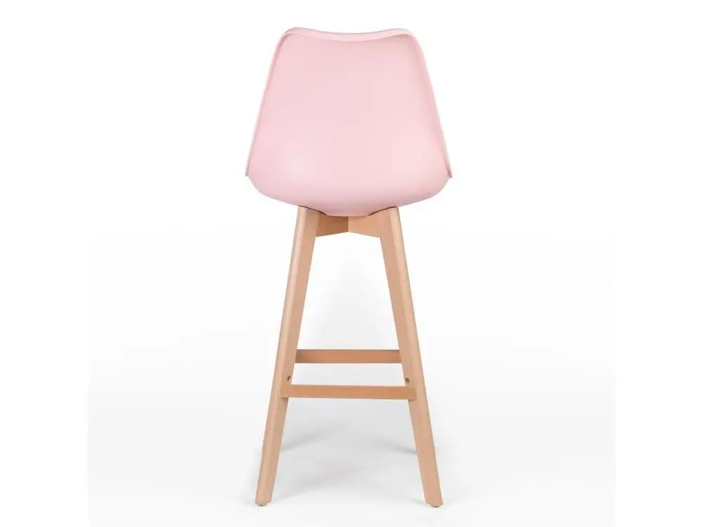 Tabouret haut nordique coussin simili cuir rose évident et pieds hêtre clair Tula 76cm