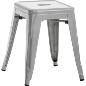 Tabouret hauteur 46 cm design industriel en métal argenté 10_0006877
