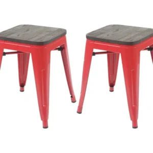 2x tabouret MCW-A73, assise en bois incluse, rouge pour Bureau à domicile
