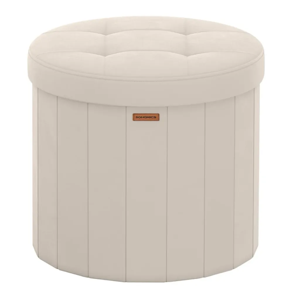 Tabouret de rangement rond repose-pieds avec couvercle 46 x 45 cm amovible pliable montage facile en tissu peluche pour ch...