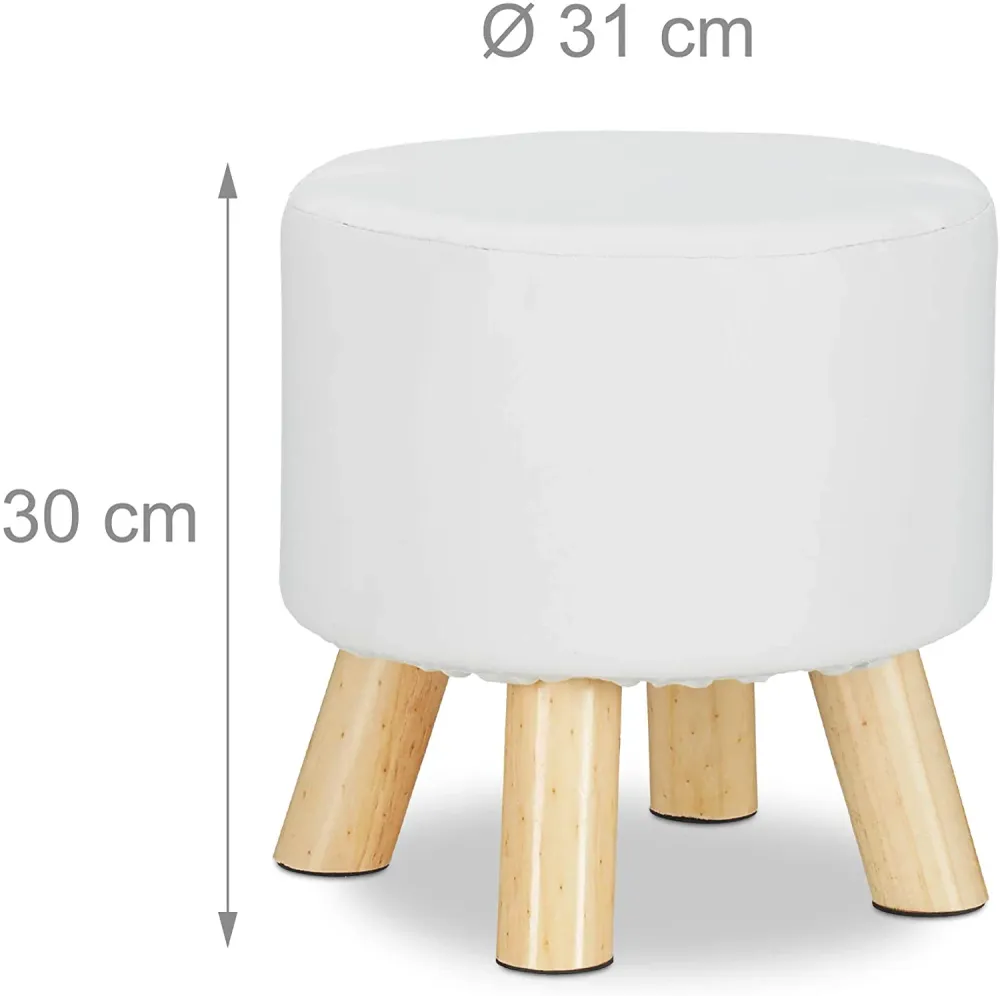 Tabouret rond 4 pieds bois et synthétique blanc 13_0002818