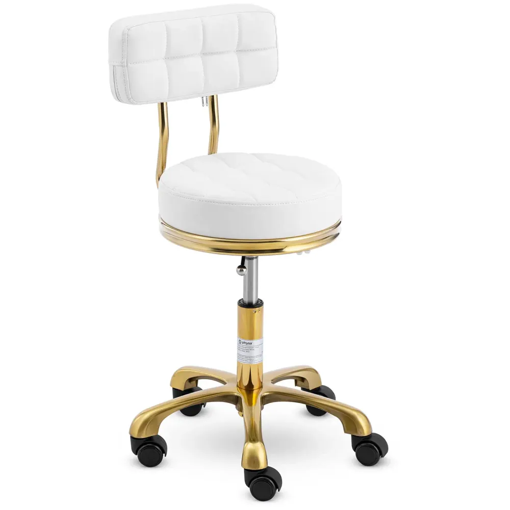 Tabouret à roulette avec dossier 150 kg aluminium VINYLE contreplaqué mousse synthétique blanc 14_0010104