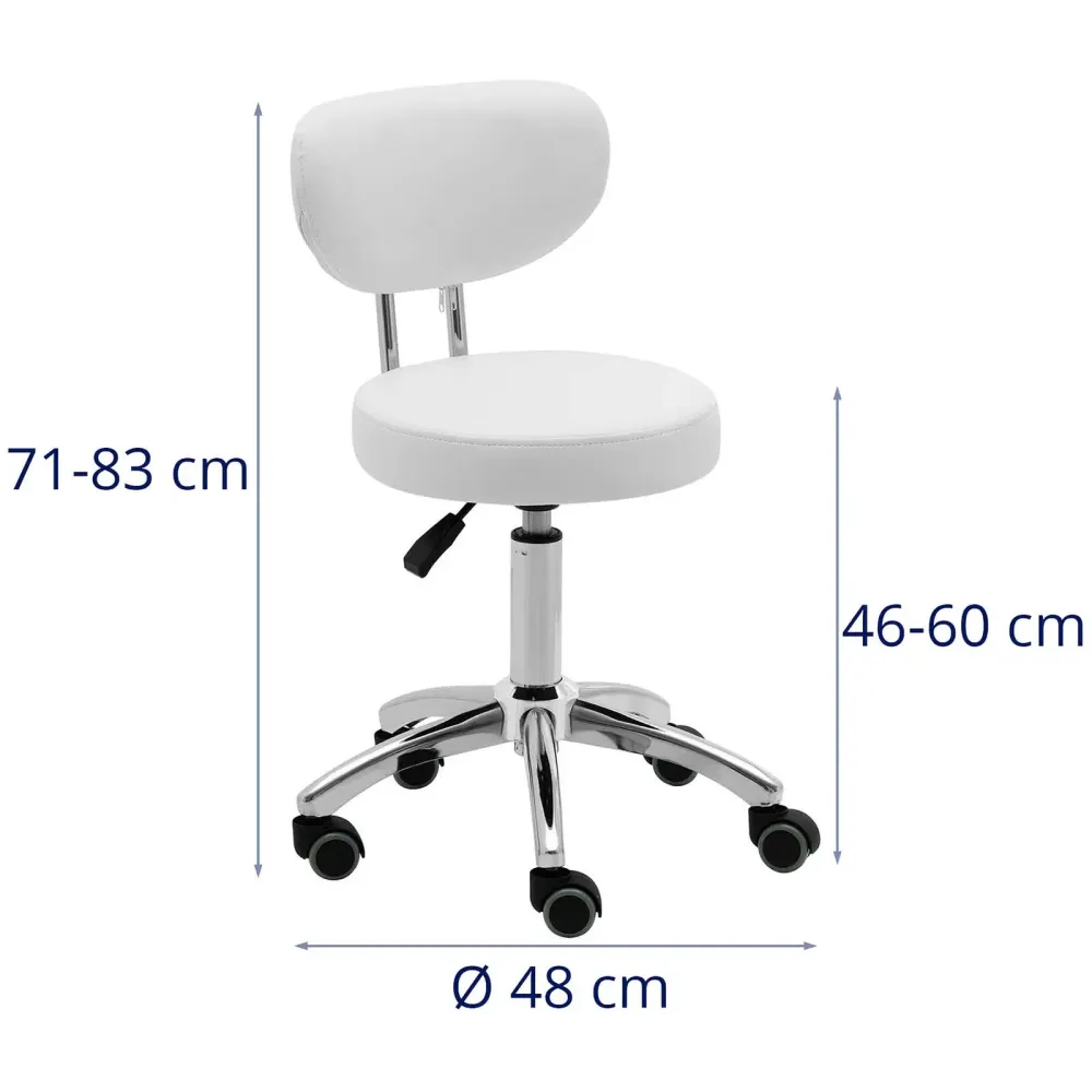 Tabouret à roulette professionnel avec dossier 60 cm 150 kg blanc 14_0010098