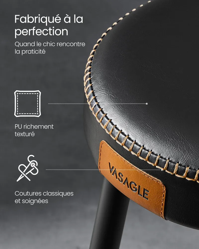 Tabouret de salle à manger chaise de cuisine tabouret de coiffeuse pu avec coutures novateur mi-siècle hauteur 48,2 cm sal...