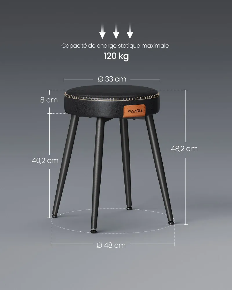 Tabouret de salle à manger chaise de cuisine tabouret de coiffeuse pu avec coutures novateur mi-siècle hauteur 48,2 cm sal...