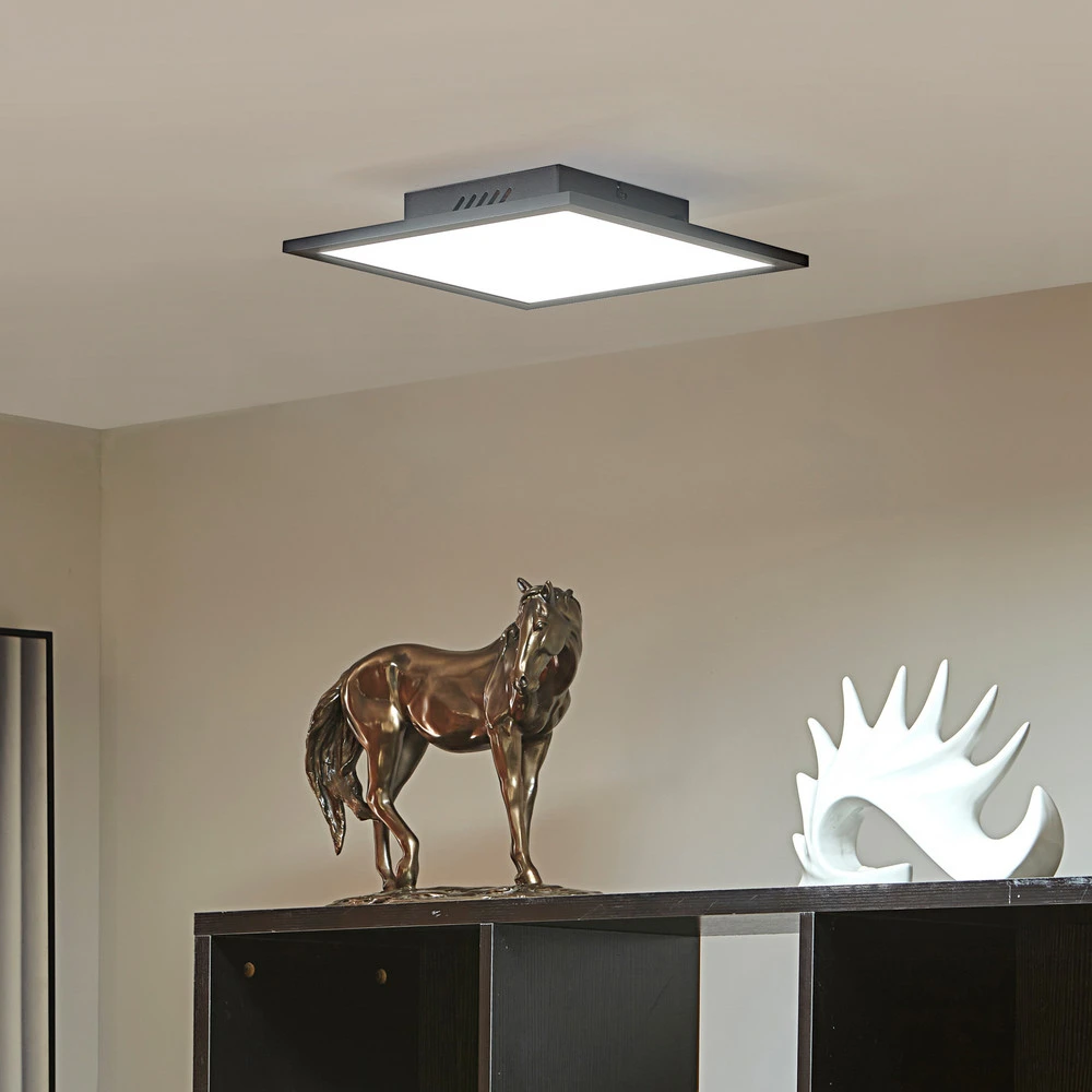 Lindby Panneau LED Lamin, noir, 30 cm, aluminium, CCT, télécommande avec Support de Plafond
