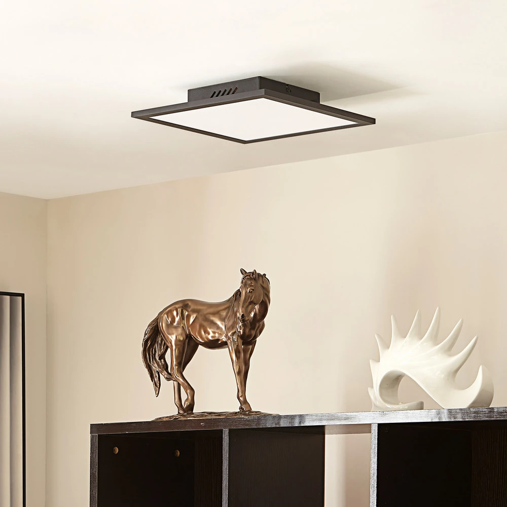 Lindby Panneau LED Lamin, noir, 30 cm, aluminium, CCT, télécommande avec Support de Plafond